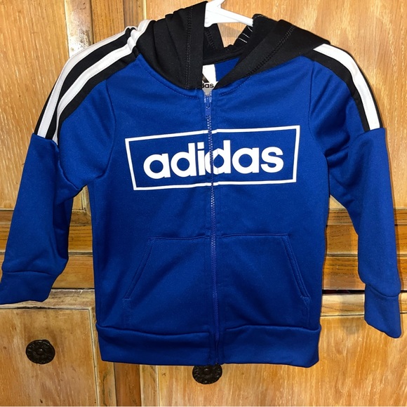 Adidas blue toddler boy jacket size 2 T white stripes - Picture 1 of 1